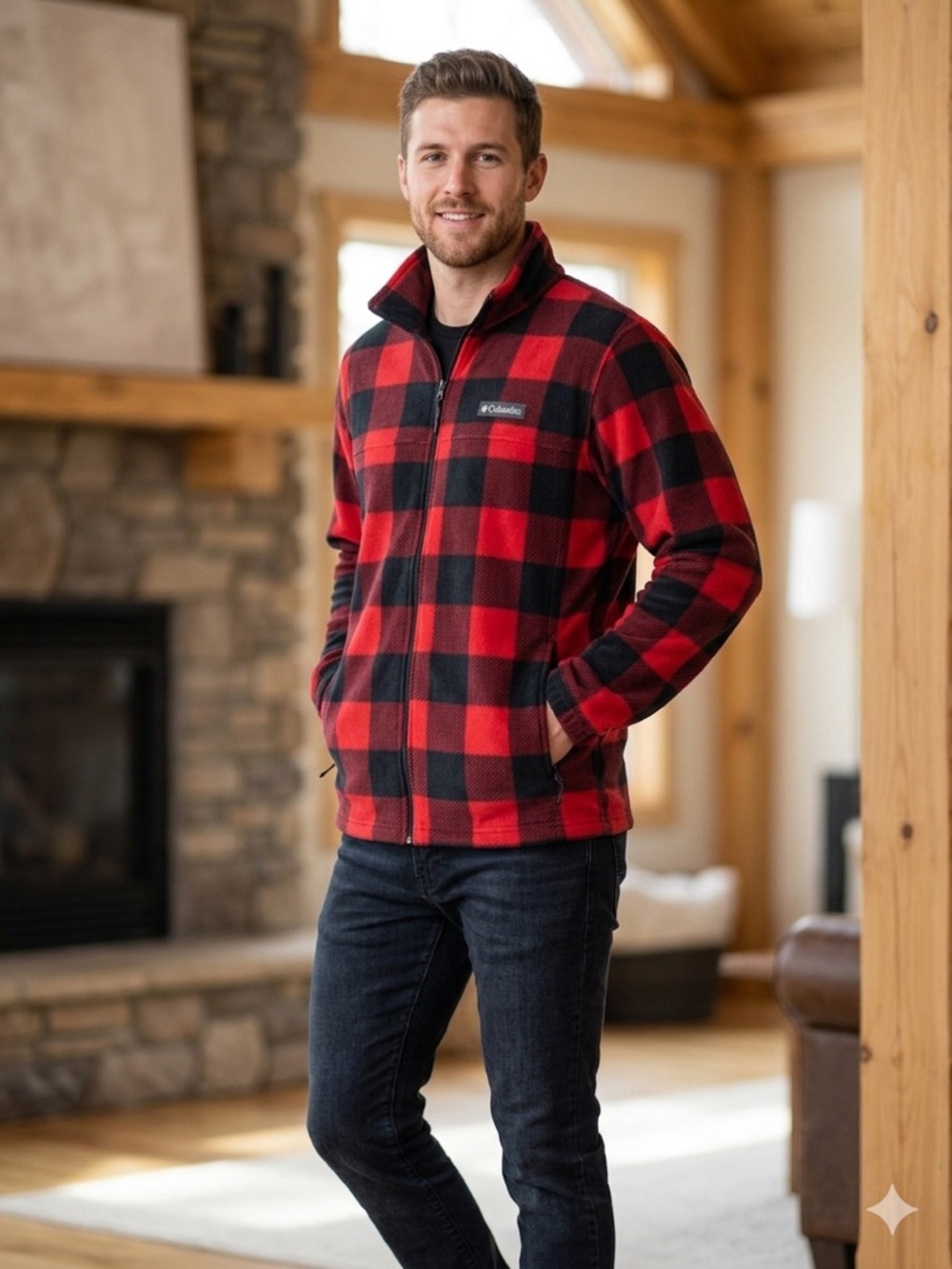 Columbia Steens Mountain Fleece Jacket Mens L Red Black NWOT Outdoor warm zip up